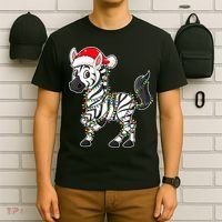 Christmas Lights Zebra Wearing Xmas Hat Zebra Lover T-Shirt thumb 6