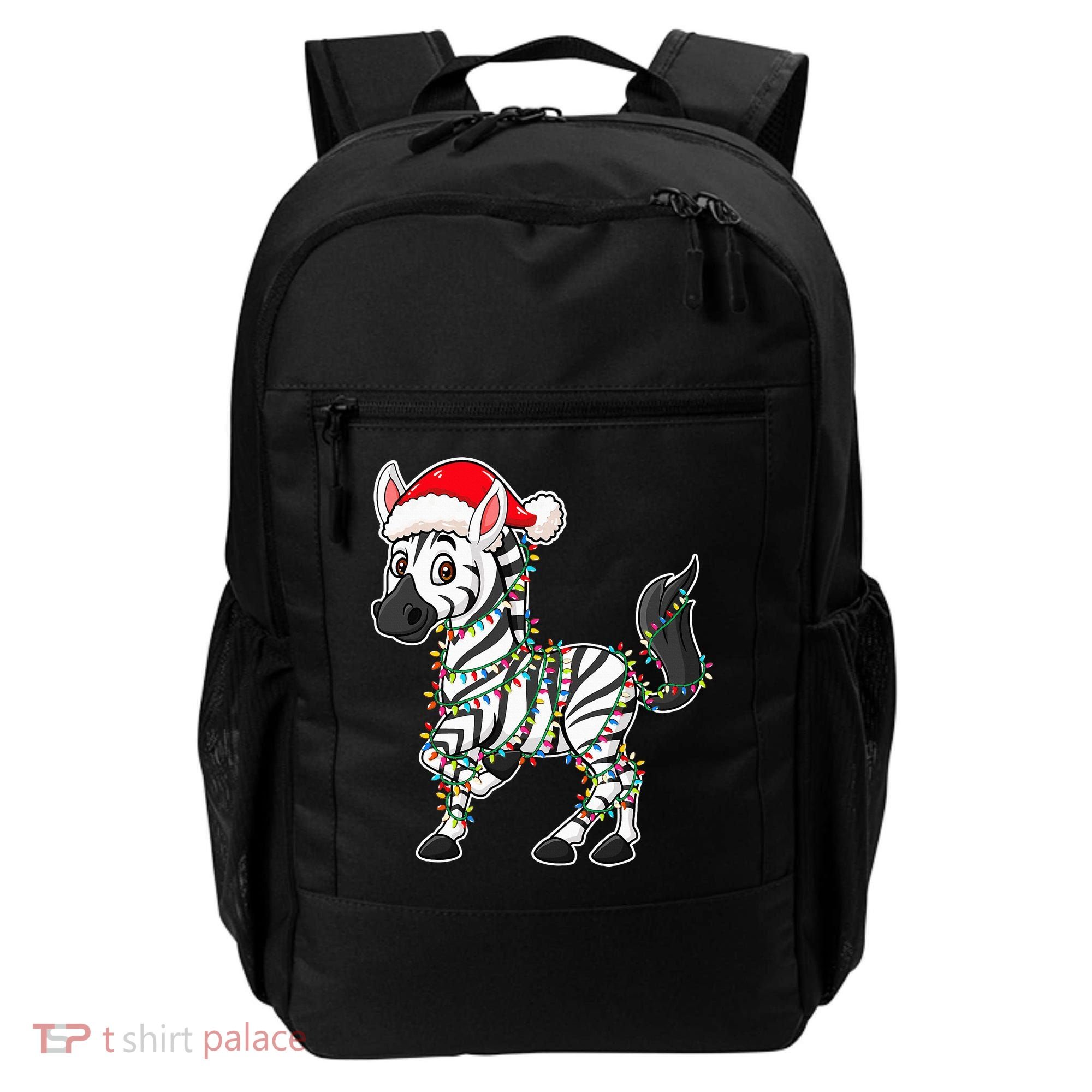 Christmas Lights Zebra Wearing Xmas Hat Zebra Lover Backpack
