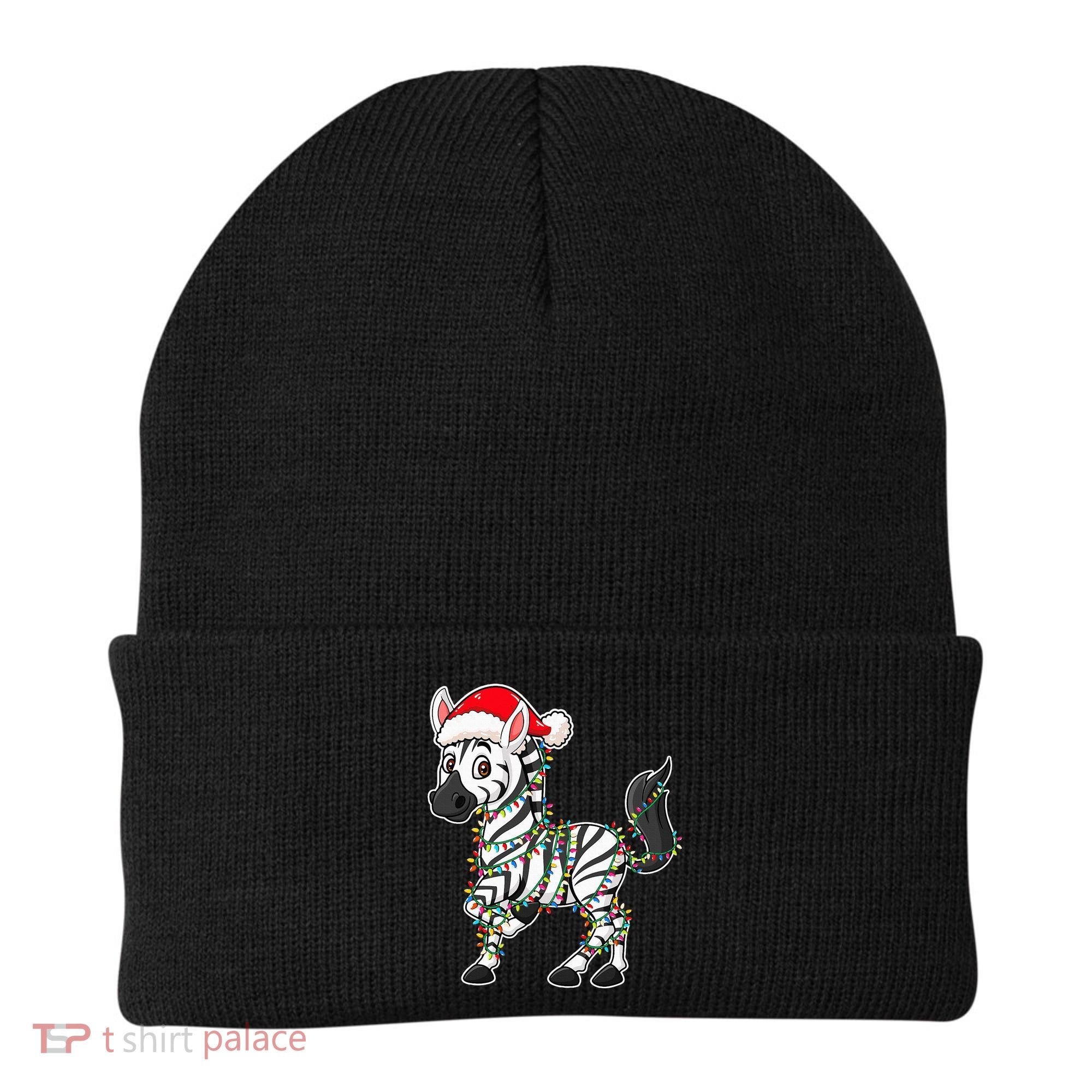 Christmas Lights Zebra Wearing Xmas Hat Zebra Lover Beanie
