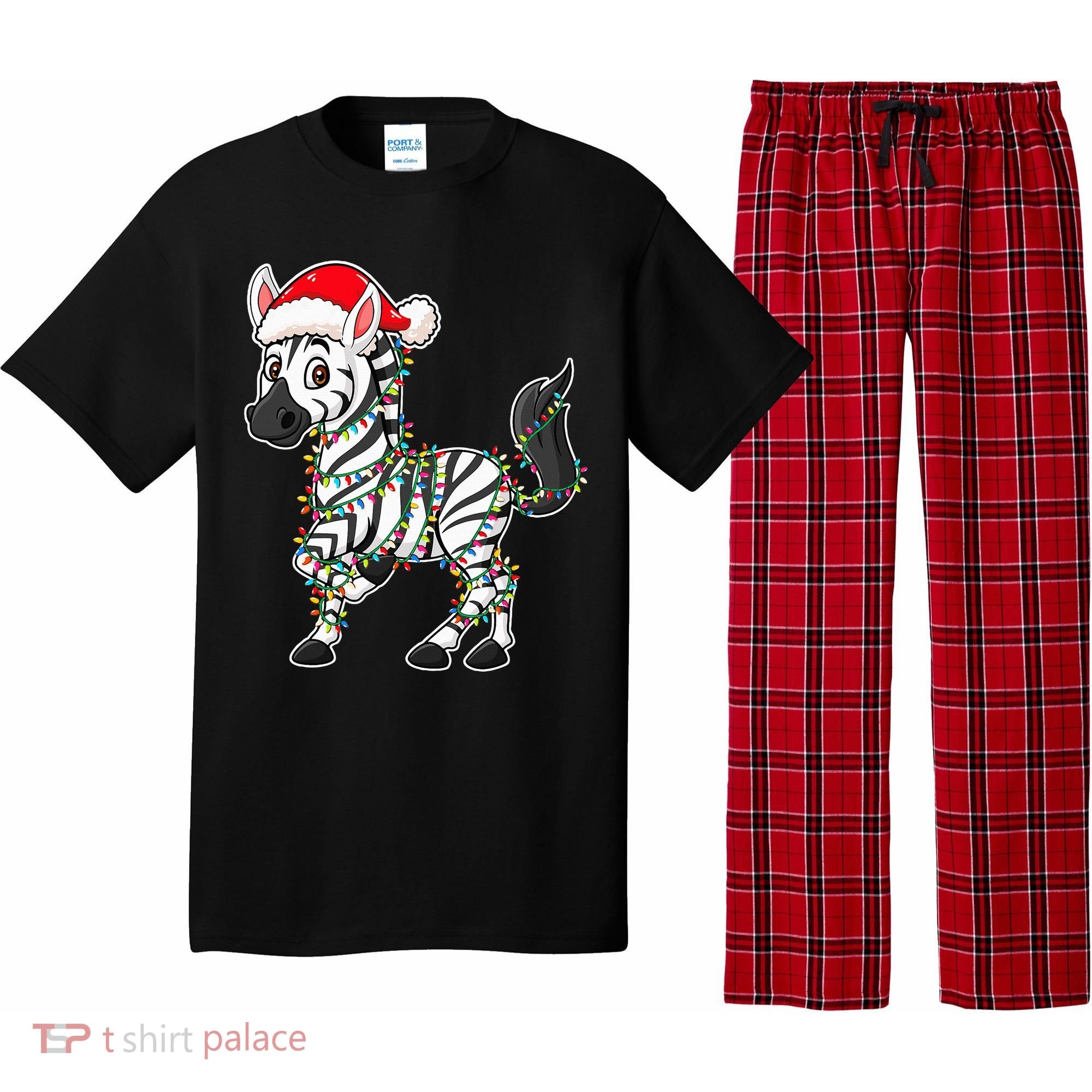 Christmas Lights Zebra Wearing Xmas Hat Zebra Lover Pajama Set