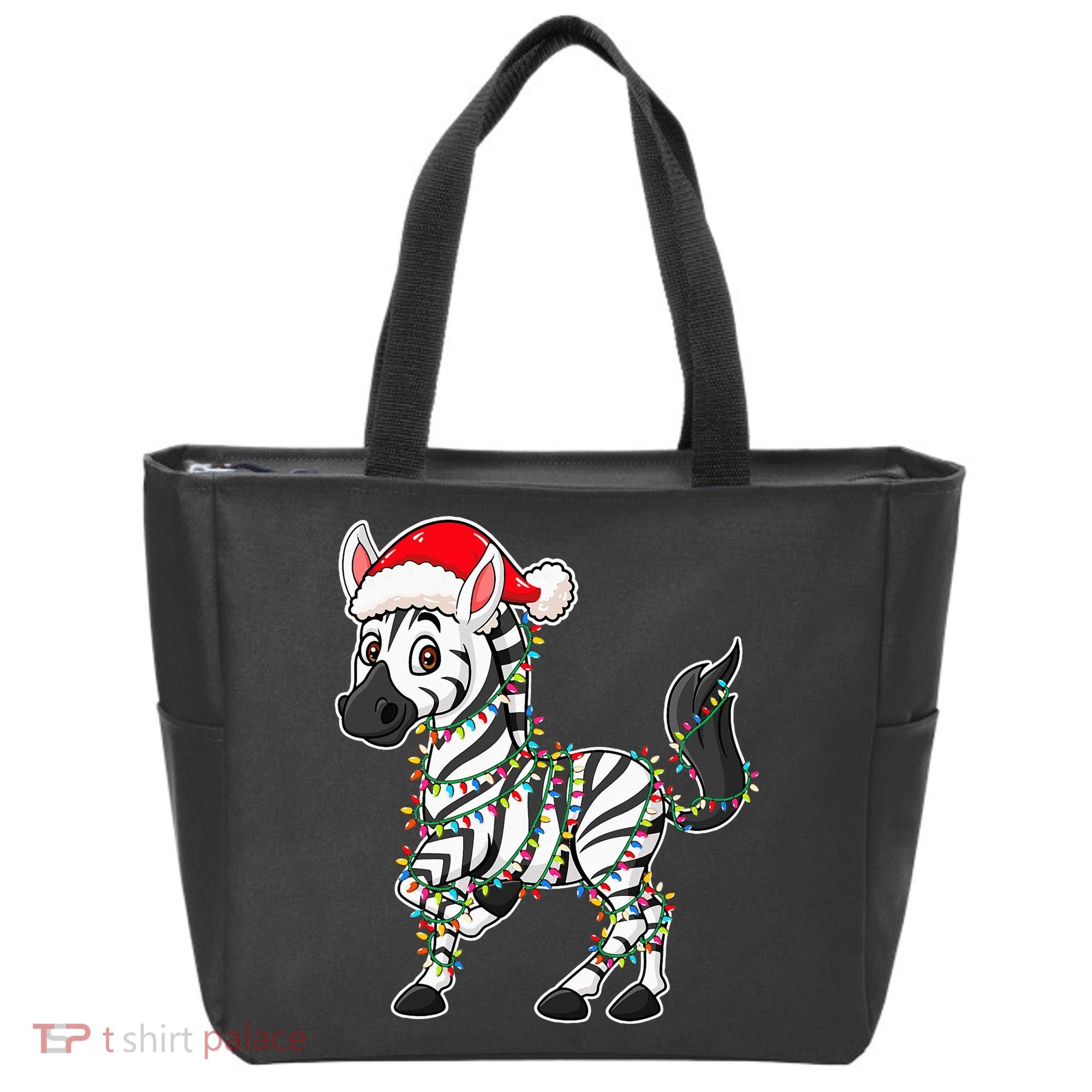 Christmas Lights Zebra Wearing Xmas Hat Zebra Lover Tote Bag