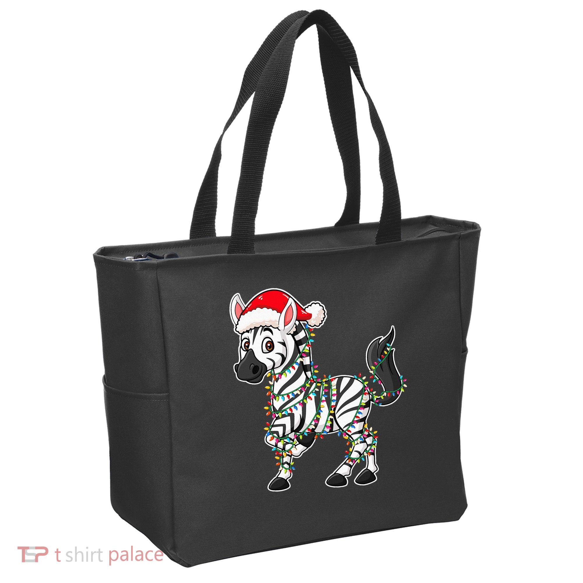 Christmas Lights Zebra Wearing Xmas Hat Zebra Lover Tote Bag