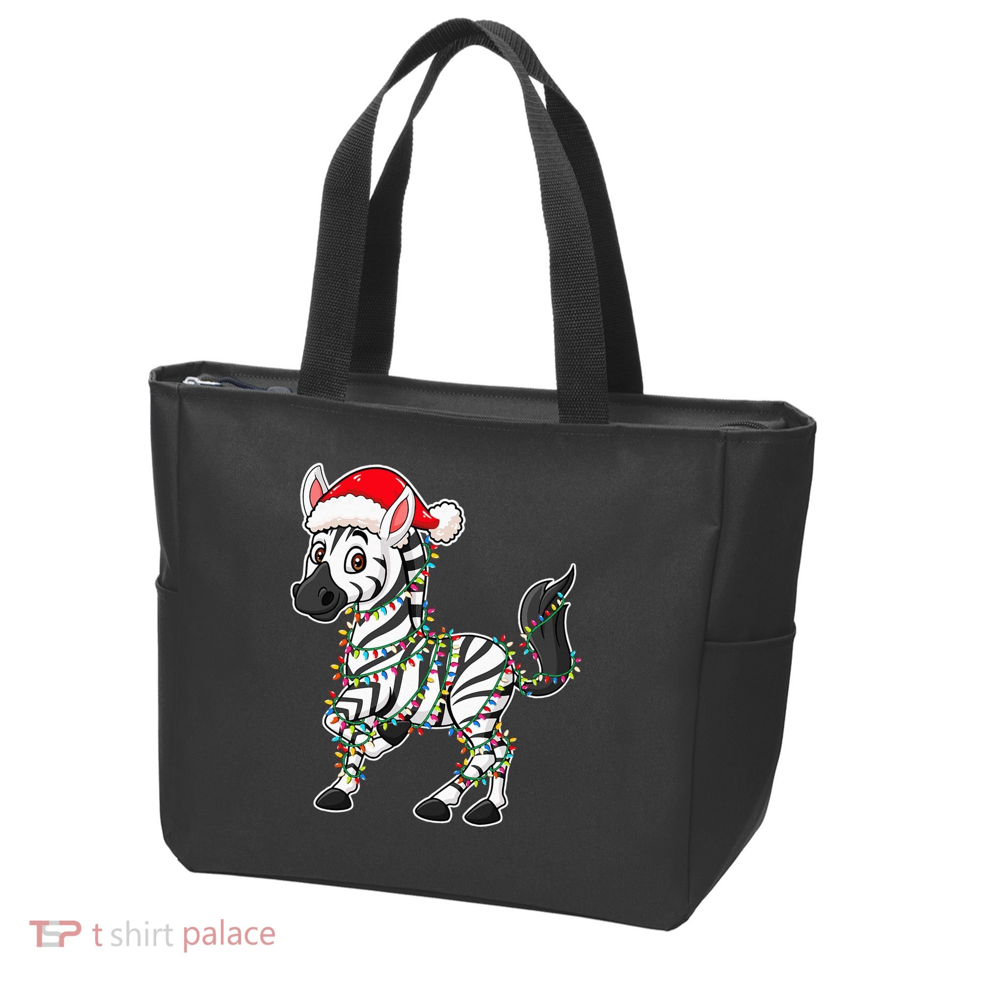 Christmas Lights Zebra Wearing Xmas Hat Zebra Lover Tote Bag