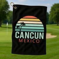 Cancun Mexico 2020 Retro Sun And Palm Group Gift Golf Towel thumb 1