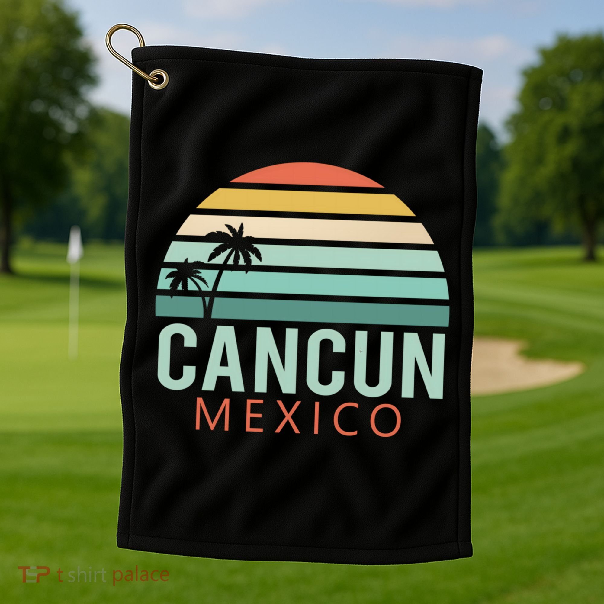 Cancun Mexico 2020 Retro Sun And Palm Group Gift Golf Towel