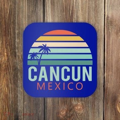Cancun Mexico 2020 Retro Sun And Palm Group Gift Coaster