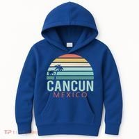Cancun Mexico 2020 Retro Sun And Palm Group Gift Kids Hoodie thumb 0
