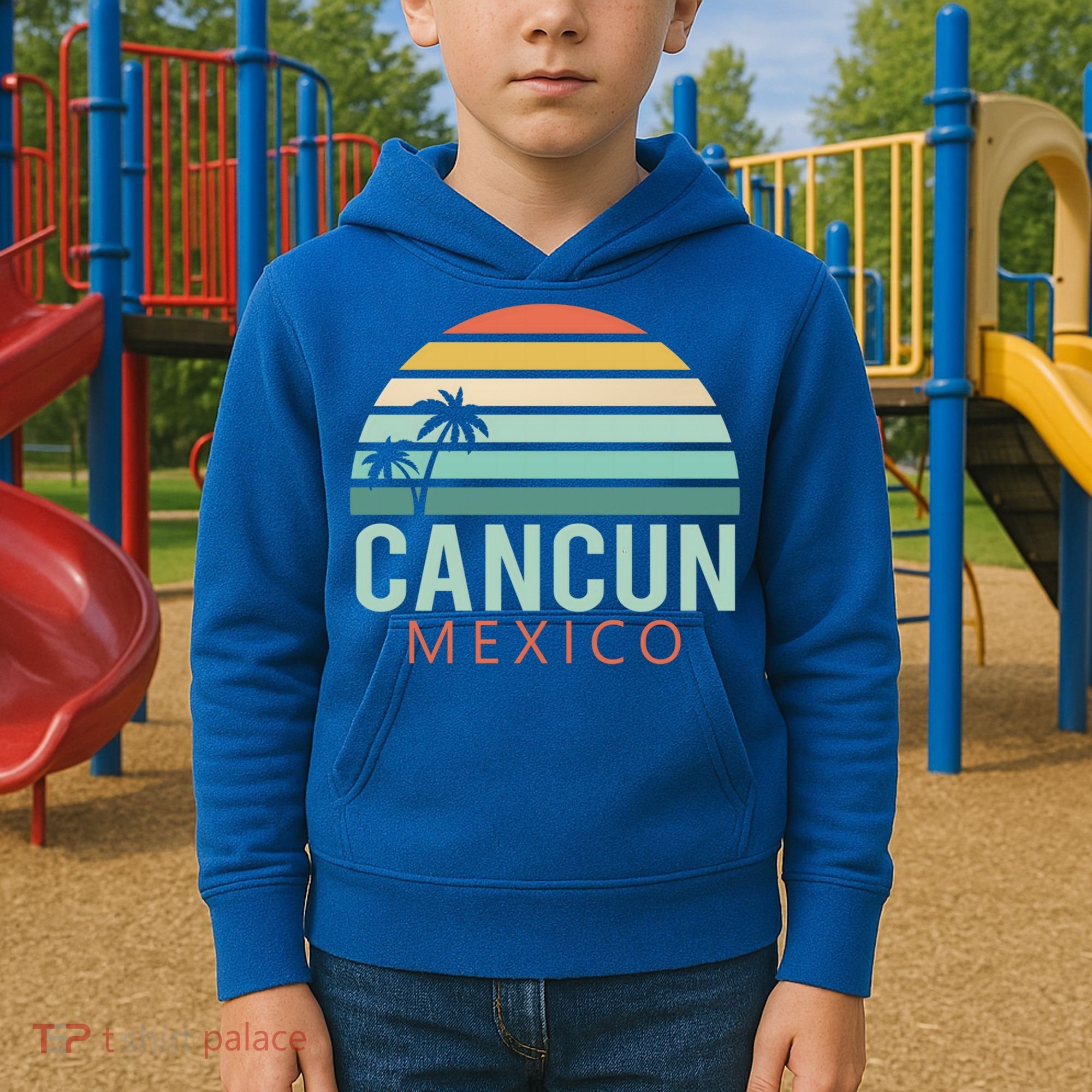 Cancun Mexico 2020 Retro Sun And Palm Group Gift Kids Hoodie