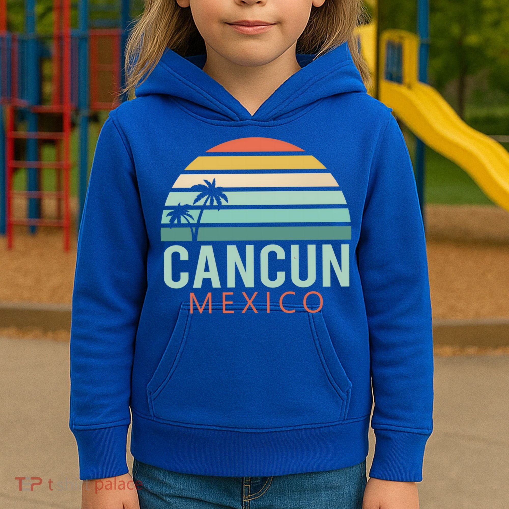Cancun Mexico 2020 Retro Sun And Palm Group Gift Kids Hoodie