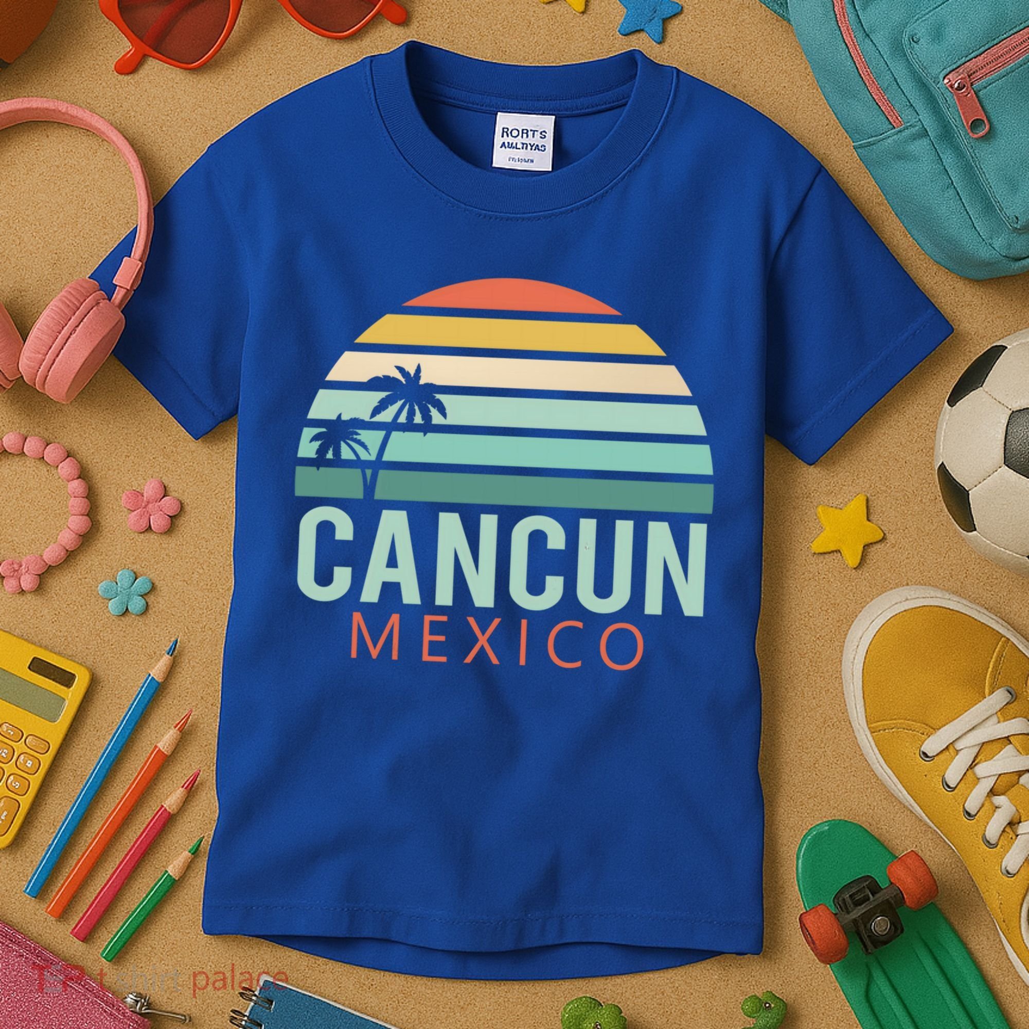 Cancun Mexico 2020 Retro Sun And Palm Group Gift Kids T-Shirt