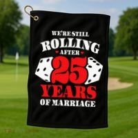 Couples Married 25 Years Funny 25th Wedding Anniversary Golf Towel thumb 1