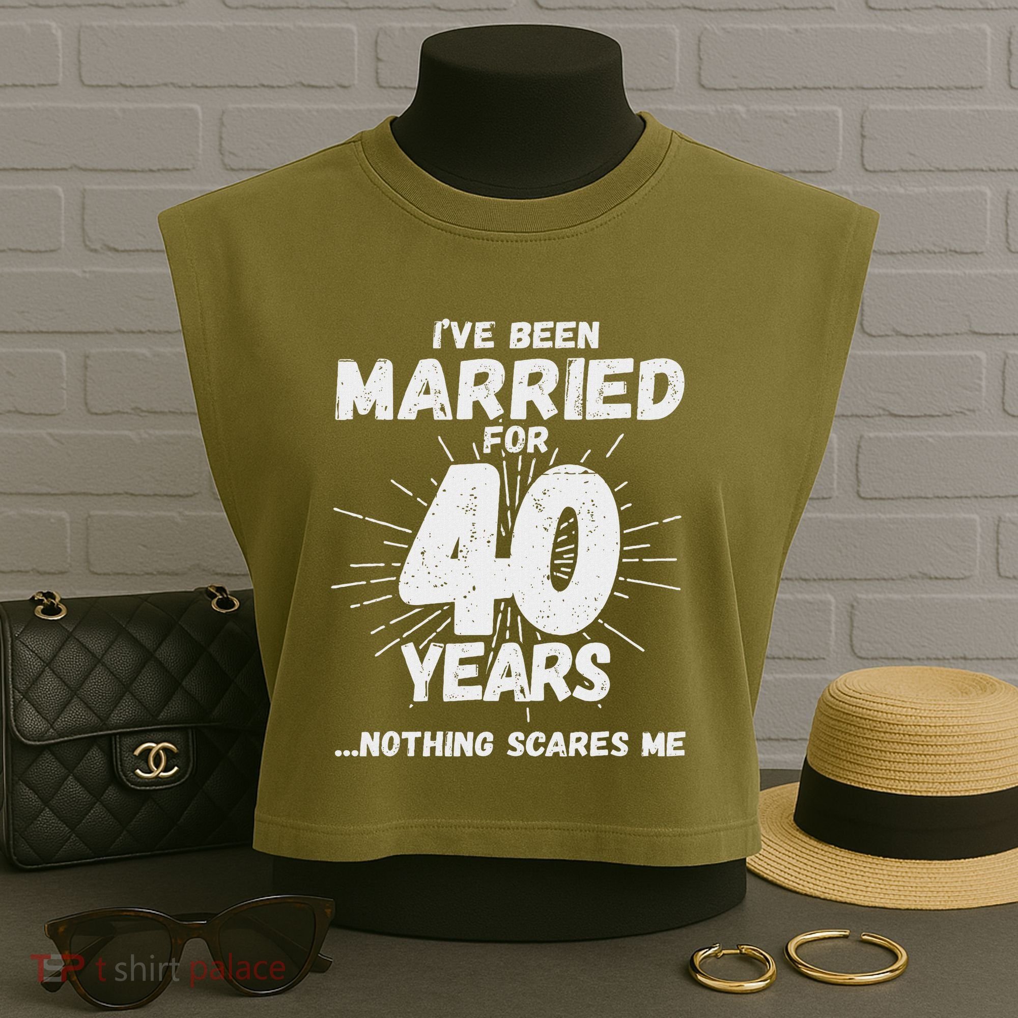 Couples Married 40 Years Funny 40th Wedding Anniversary Garment-Dyed Women's Muscle Tee