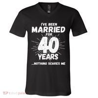 Couples Married 40 Years Funny 40th Wedding Anniversary V-Neck T-Shirt thumb 0