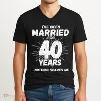 Couples Married 40 Years Funny 40th Wedding Anniversary V-Neck T-Shirt thumb 2