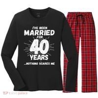 Couples Married 40 Years Funny 40th Wedding Anniversary Women's Long Sleeve Flannel Pajama Set  thumb 0
