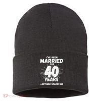 Couples Married 40 Years Funny 40th Wedding Anniversary Sustainable Knit Beanie thumb 0