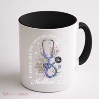 Christian Matthew 5-4 Bible Verse Nurse Stethoscope Flower Coffee Mug thumb 1