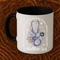Christian Matthew 5-4 Bible Verse Nurse Stethoscope Flower Coffee Mug thumb 2
