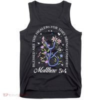 Christian Matthew 5-4 Bible Verse Nurse Stethoscope Flower Tank Top thumb 0