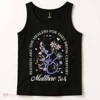 Christian Matthew 5-4 Bible Verse Nurse Stethoscope Flower Tank Top thumb 2