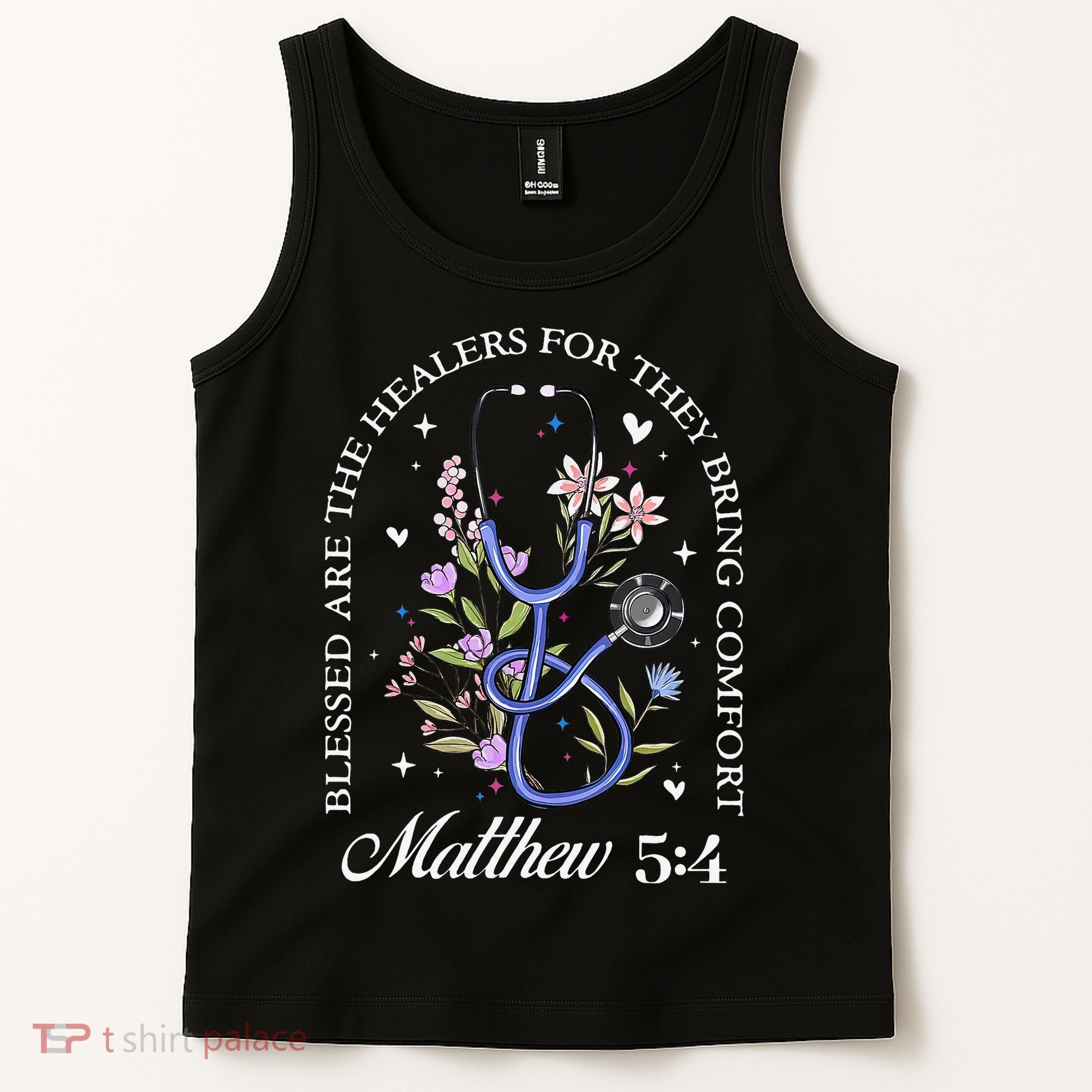 Christian Matthew 5-4 Bible Verse Nurse Stethoscope Flower Tank Top