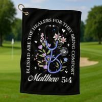 Christian Matthew 5-4 Bible Verse Nurse Stethoscope Flower Golf Towel thumb 1