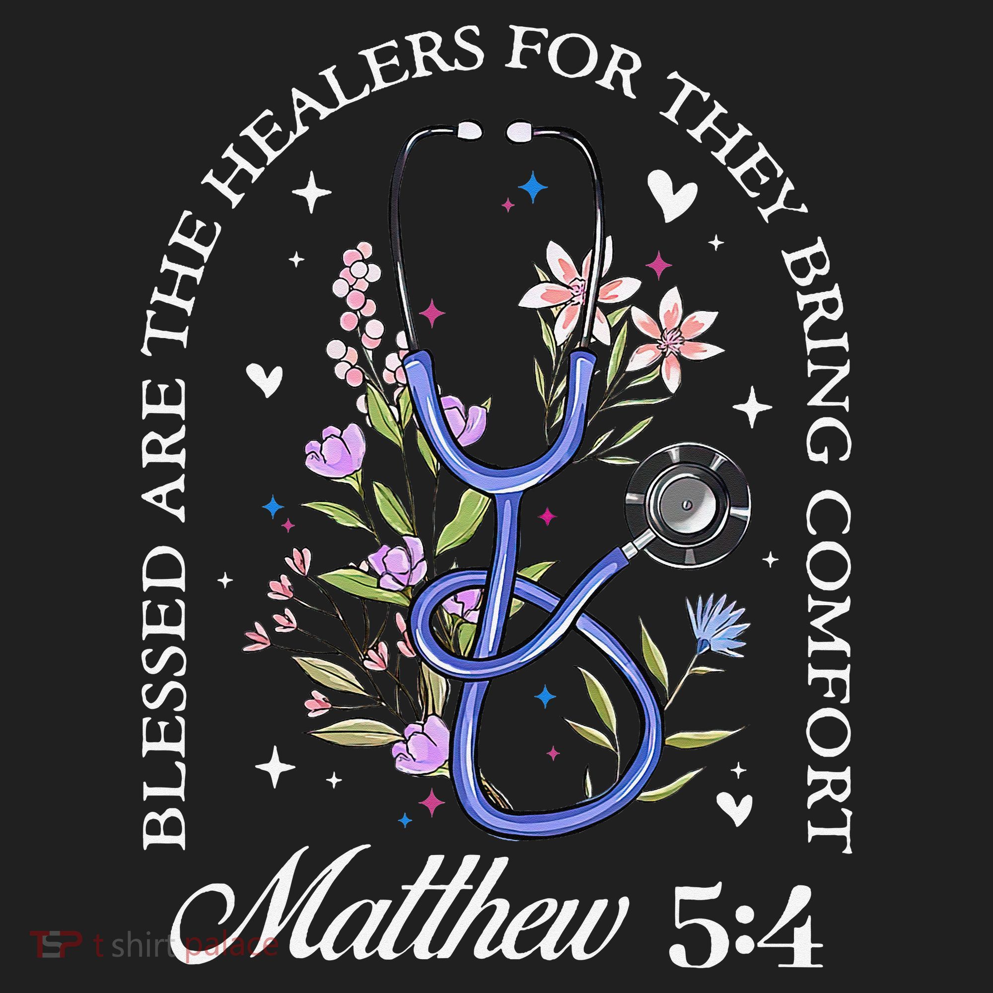 Christian Matthew 5-4 Bible Verse Nurse Stethoscope Flower Golf Towel