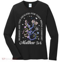 Christian Matthew 5-4 Bible Verse Nurse Stethoscope Flower Women's Long Sleeve Shirt thumb 0