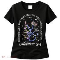 Christian Matthew 5-4 Bible Verse Nurse Stethoscope Flower Women's T-Shirt thumb 0