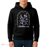 Christian Matthew 5-4 Bible Verse Nurse Stethoscope Flower Kids Hoodie thumb 4