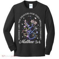 Christian Matthew 5-4 Bible Verse Nurse Stethoscope Flower Kids Long Sleeve Shirt thumb 0