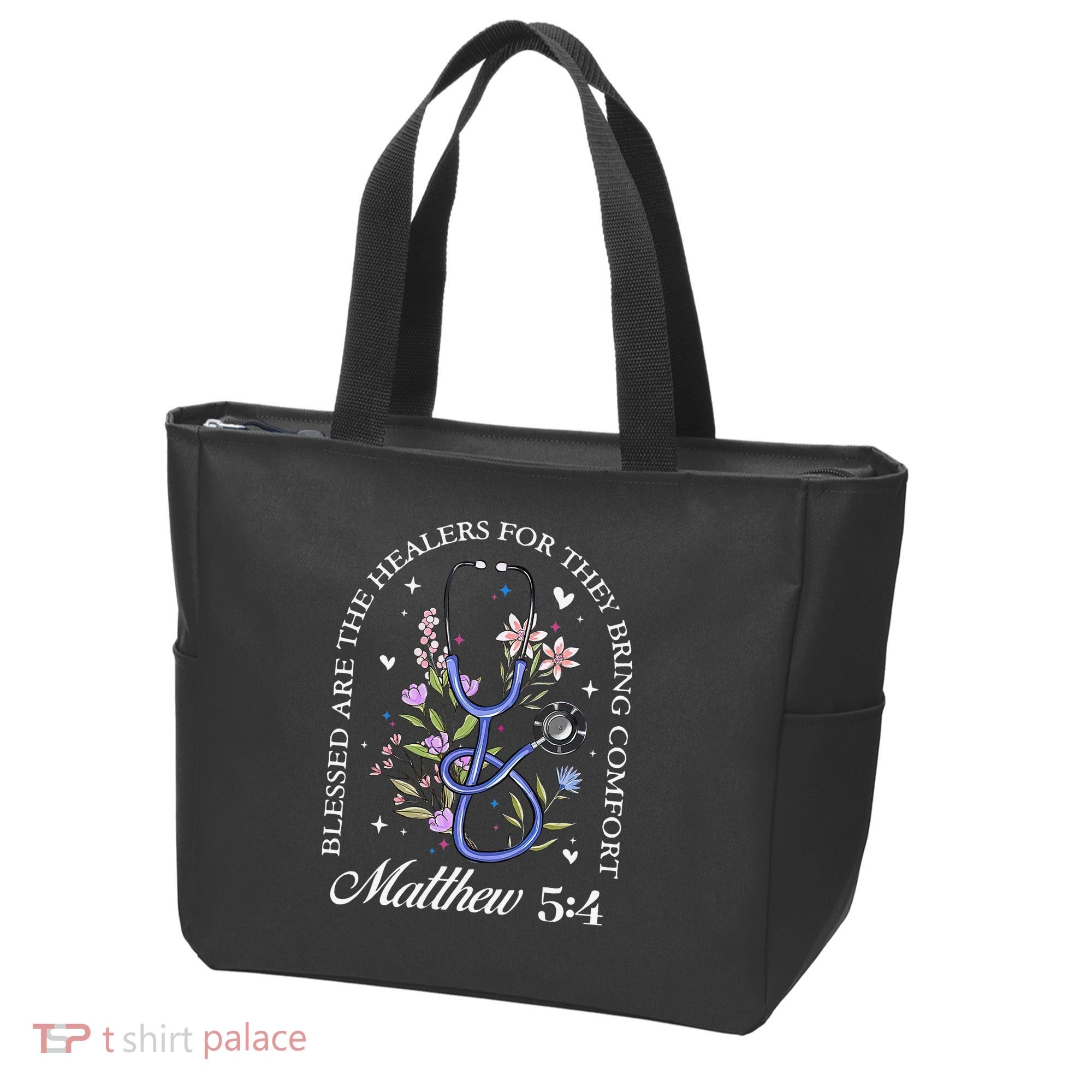 Christian Matthew 5-4 Bible Verse Nurse Stethoscope Flower Tote Bag