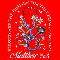 Christian Matthew 5-4 Bible Verse Nurse Stethoscope Flower Santa Hat thumb 1