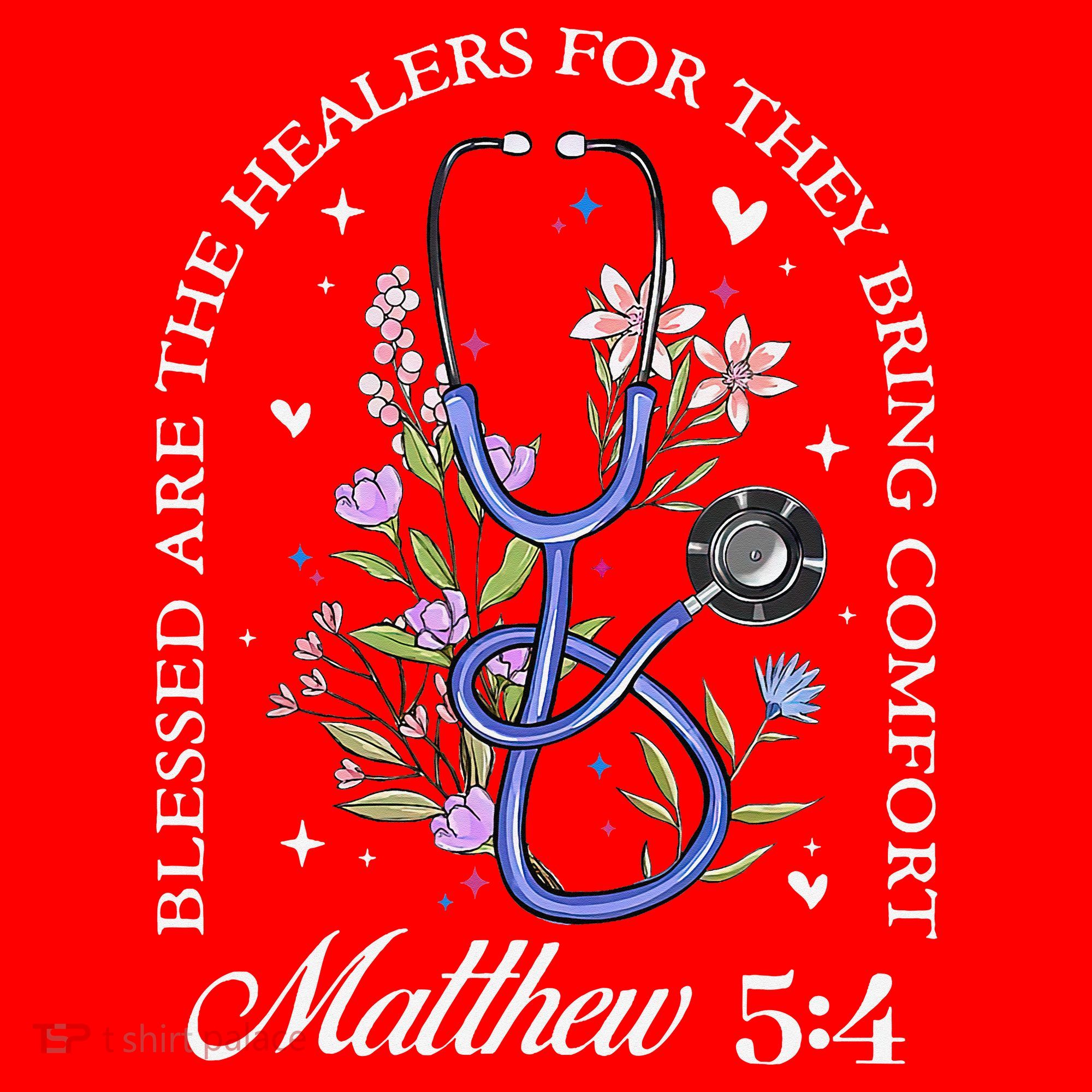 Christian Matthew 5-4 Bible Verse Nurse Stethoscope Flower Santa Hat
