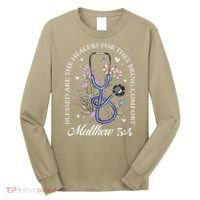 Christian Matthew 5-4 Bible Verse Nurse Stethoscope Flower Long Sleeve Shirt thumb 0