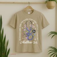 Christian Matthew 5-4 Bible Verse Nurse Stethoscope Flower T-Shirt thumb 2