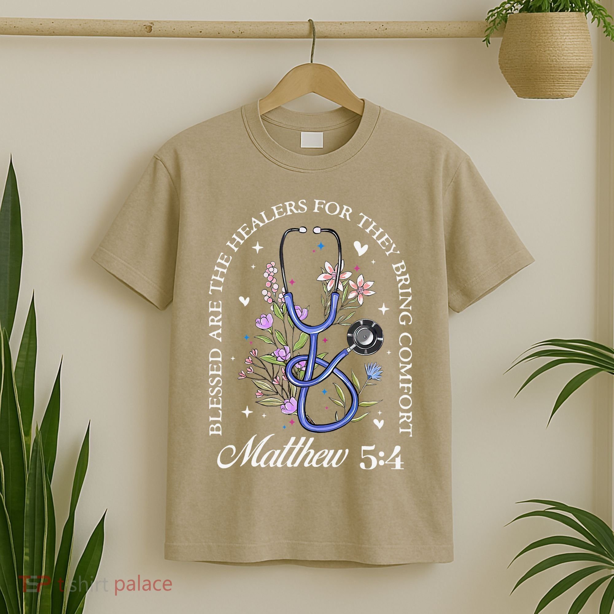 Christian Matthew 5-4 Bible Verse Nurse Stethoscope Flower T-Shirt