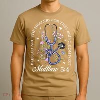 Christian Matthew 5-4 Bible Verse Nurse Stethoscope Flower T-Shirt thumb 3
