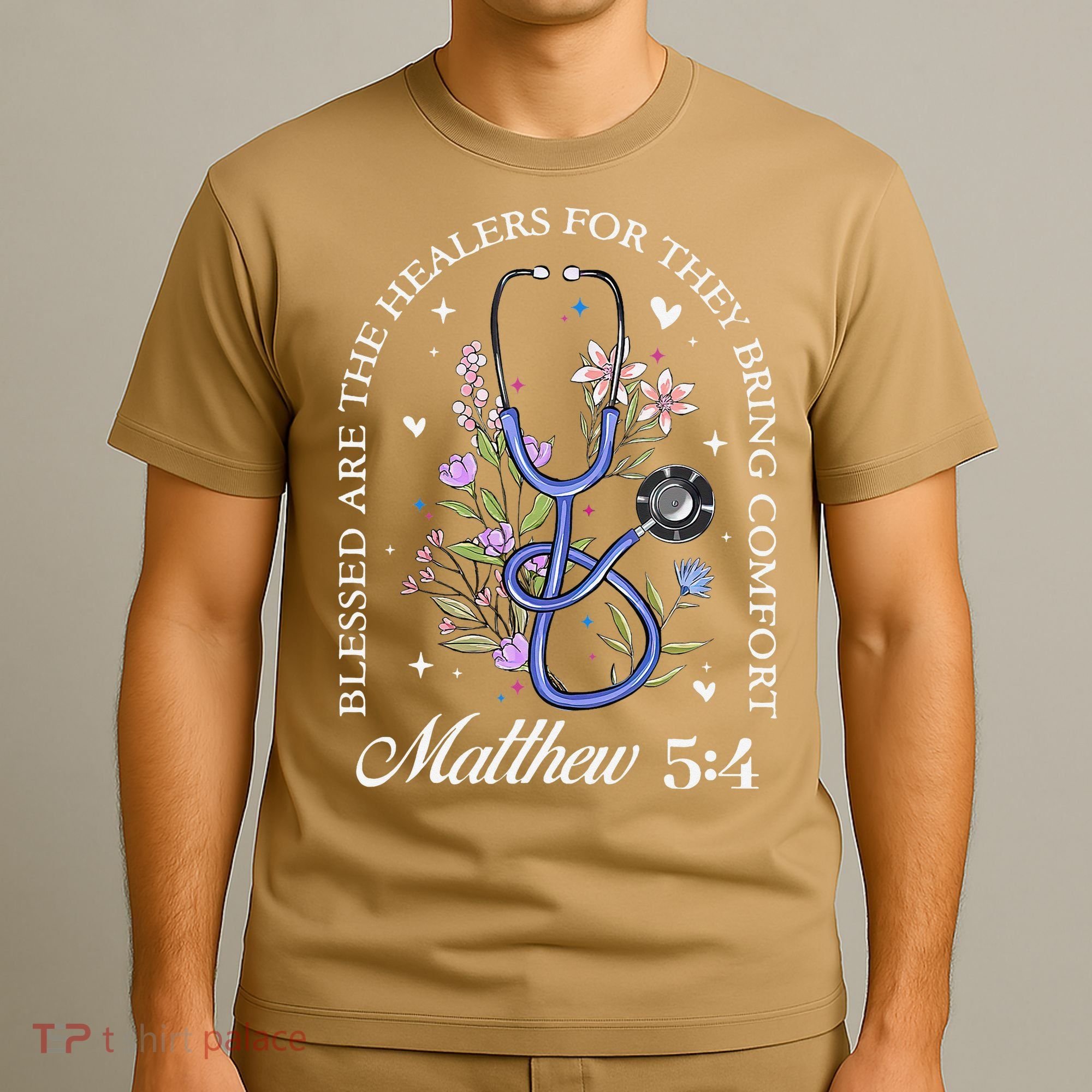 Christian Matthew 5-4 Bible Verse Nurse Stethoscope Flower T-Shirt