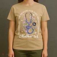Christian Matthew 5-4 Bible Verse Nurse Stethoscope Flower T-Shirt thumb 4