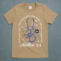 Christian Matthew 5-4 Bible Verse Nurse Stethoscope Flower T-Shirt thumb 5