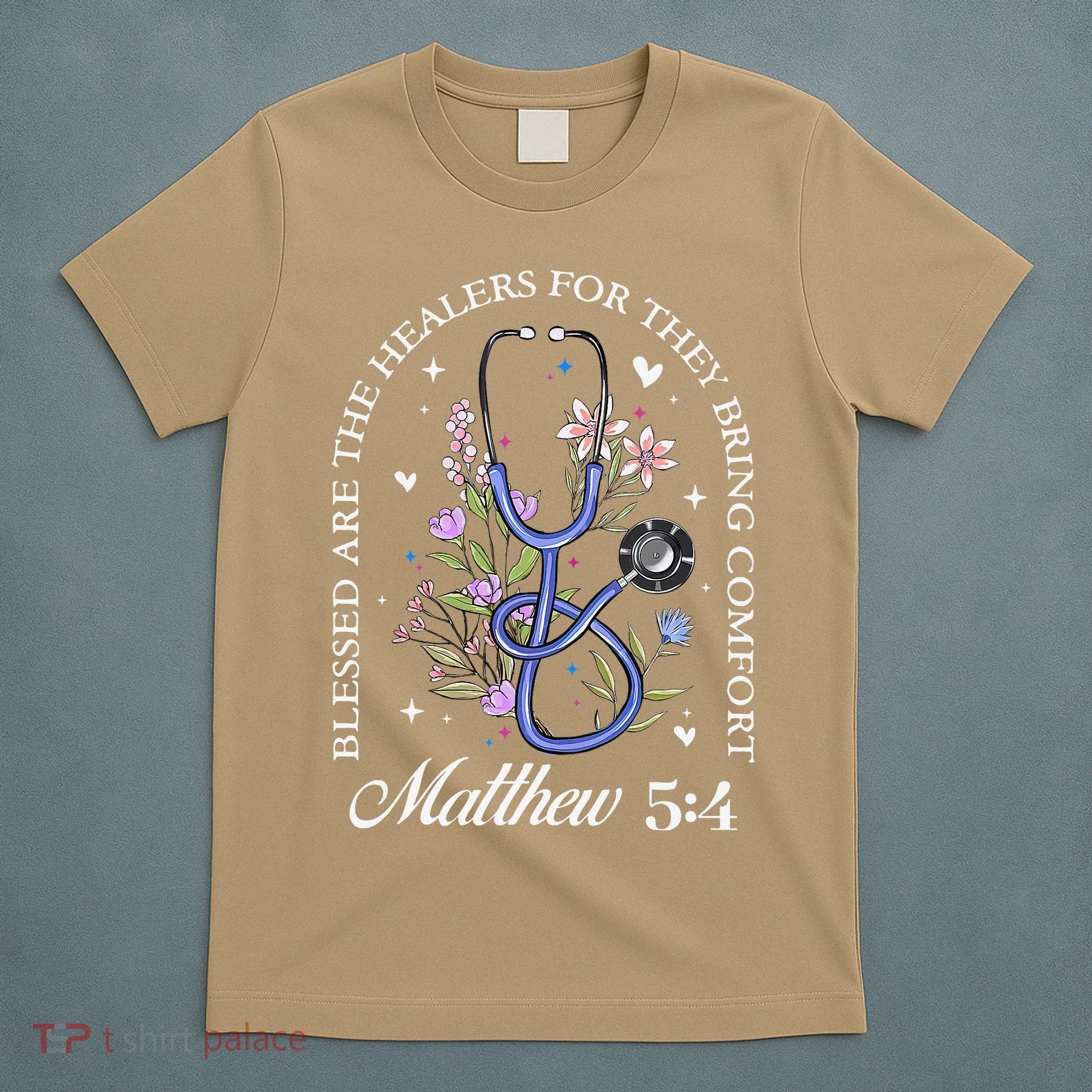 Christian Matthew 5-4 Bible Verse Nurse Stethoscope Flower T-Shirt
