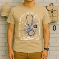 Christian Matthew 5-4 Bible Verse Nurse Stethoscope Flower T-Shirt thumb 6