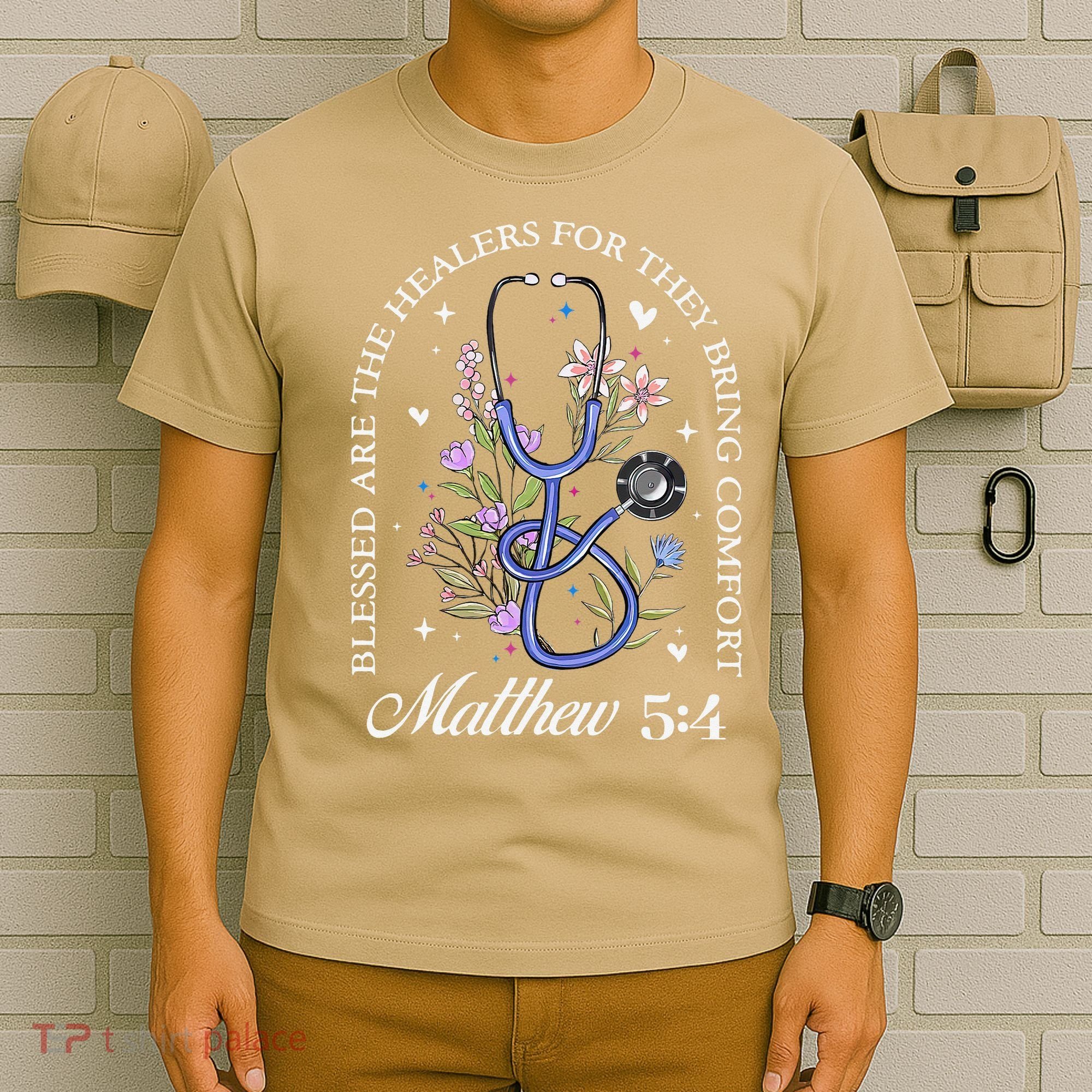 Christian Matthew 5-4 Bible Verse Nurse Stethoscope Flower T-Shirt