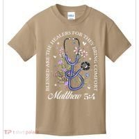 Christian Matthew 5-4 Bible Verse Nurse Stethoscope Flower Kids T-Shirt thumb 0