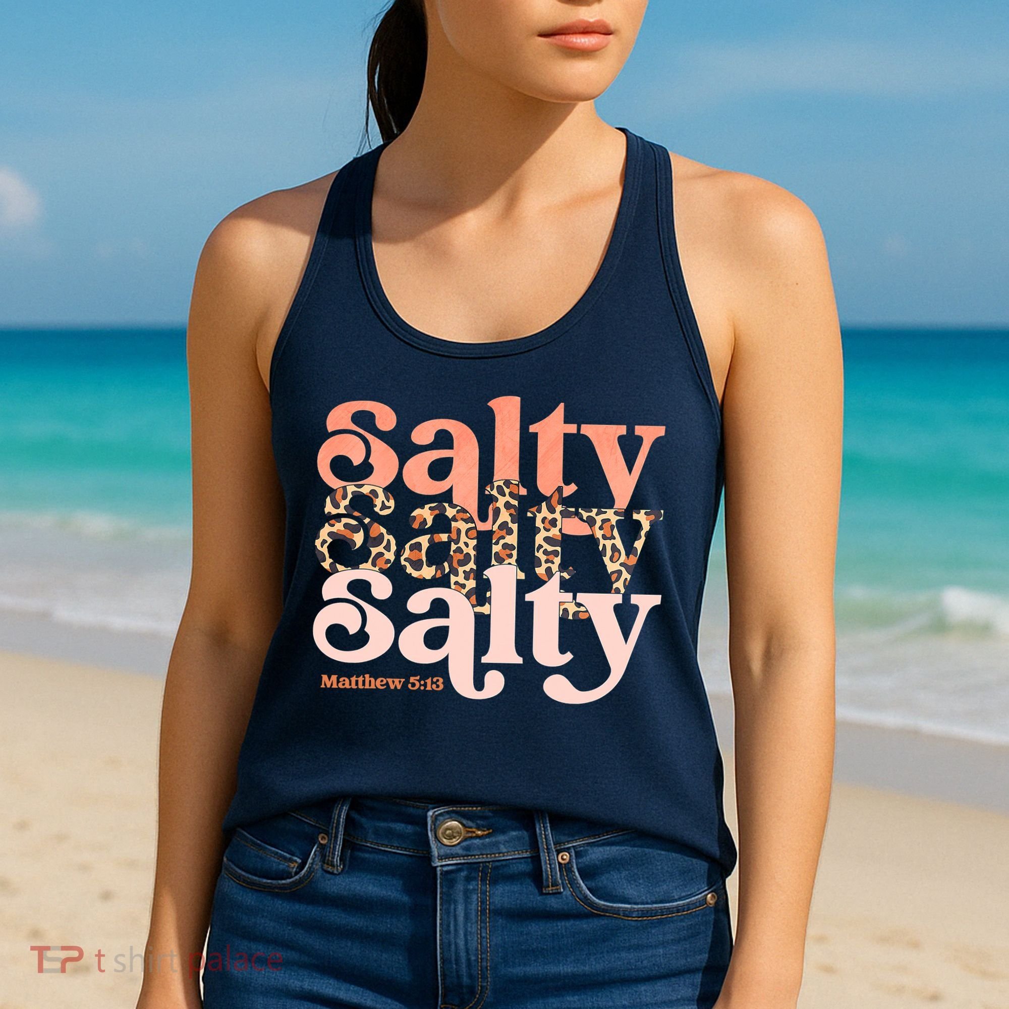Christian Matthew 513 Stay Salty Faith Vibes Jesus Leopard Women's Tank Top