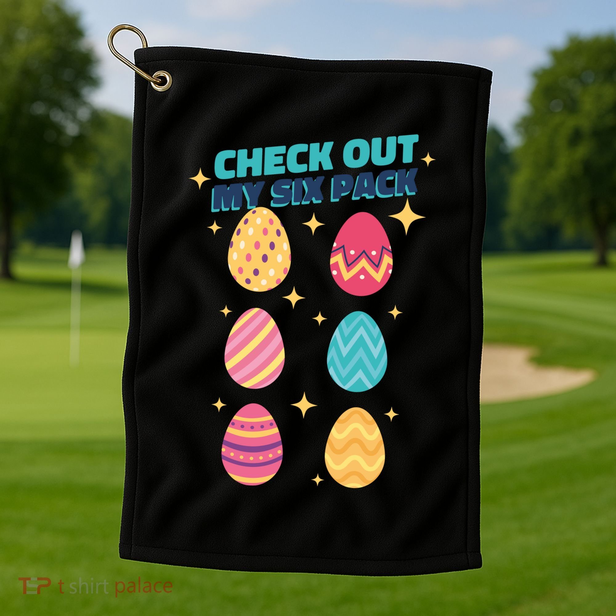 Checkout My 6 Pack Easter Eggs Funny Golf Towel