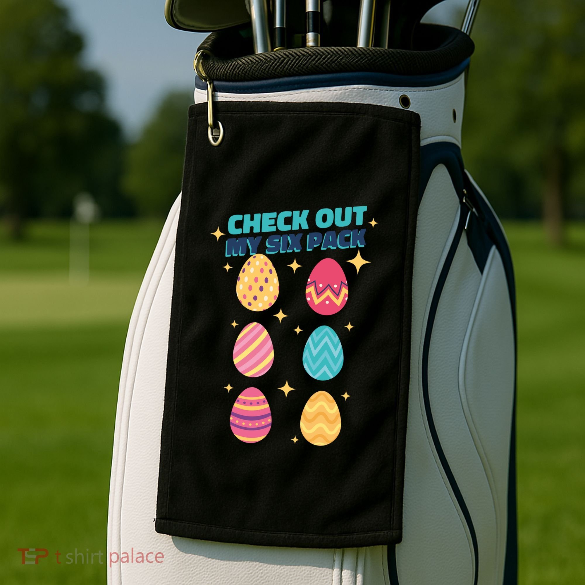 Checkout My 6 Pack Easter Eggs Funny Golf Towel