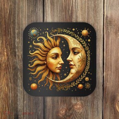 Celestial Moon And Sun Astrology Coaster
