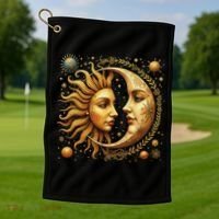 Celestial Moon And Sun Astrology Golf Towel thumb 1
